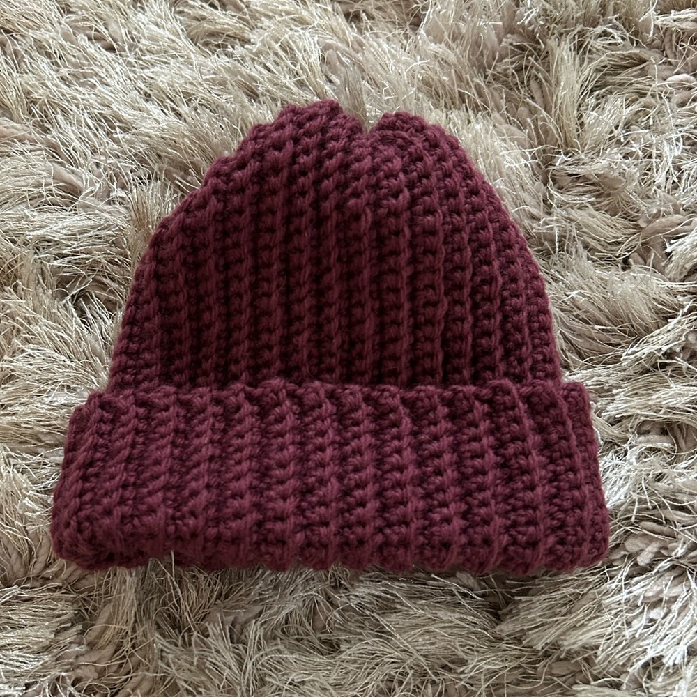 Handmade Burgundy Crochet Beanie